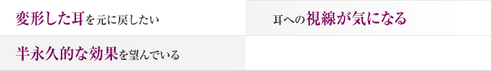変形した耳を元に戻したい。耳への視線が気になる。半永久的な効果を望んでいる。