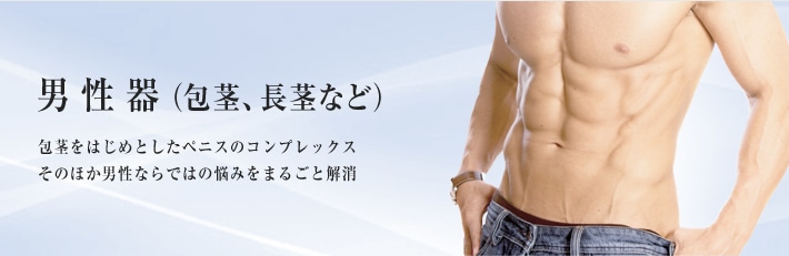 男性器(包茎、長茎など) 包茎をはじめとしたペニスのコンプレックス。そのほか男性ならではの悩みをまるごと解消