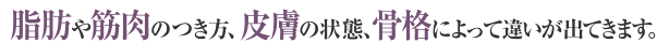 脂肪や筋肉のつき方、皮膚の状態、骨格によって違いが出てきます。