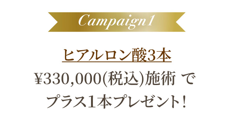 キャンペーン① ヒアルロン酸3本 ¥330,000(税込)施術 でプラス１本プレゼント！