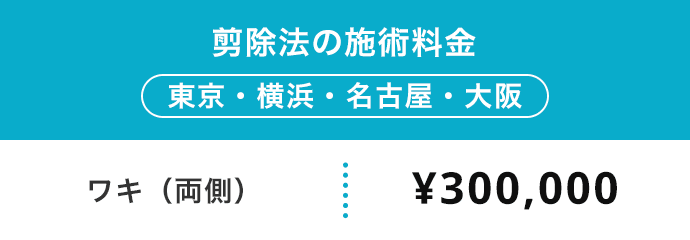 剪除法の施術料金(東京・横浜・名古屋・大阪)【ワキ（両側） 】￥300,000