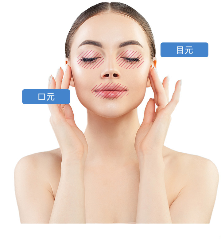 肌育注射施術可能部位※1 目の際、口の際を除く